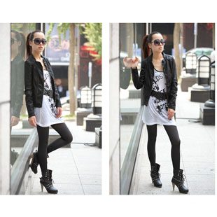 Leather clothing female 2013 spring fashionable casual solid color slim long-sleeve PU design short outerwear black