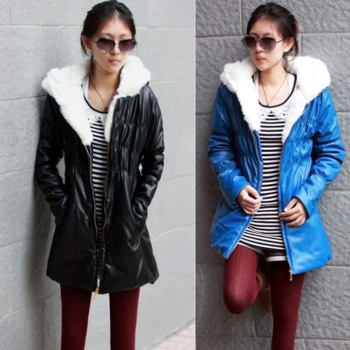 Leather clothing female cotton slim leather clothing female medium-long ol elegant slim leather clothing cotton-padded jacket