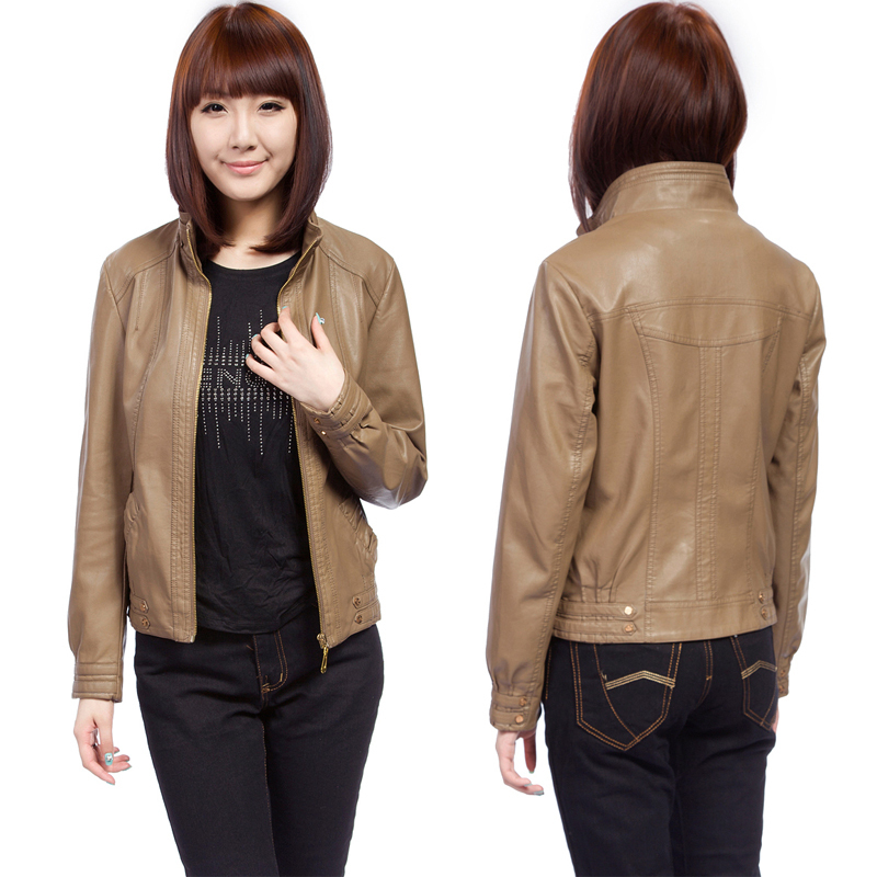 Leather clothing female genuine leather slim stand collar plus size casual outerwear