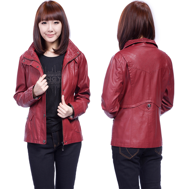 Leather clothing female genuine leather slim stand collar plus size casual outerwear