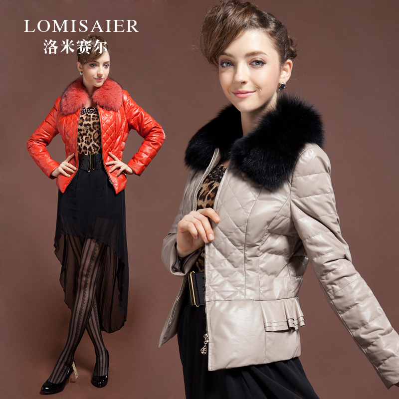 Leather clothing female short design slim fox fur genuine leather down coat