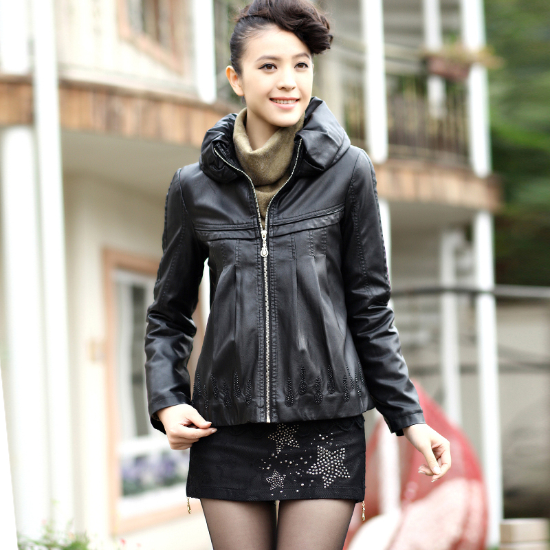 Leather clothing female short design slim leather wadded jacket female short design PU clothing female plus size women's leather