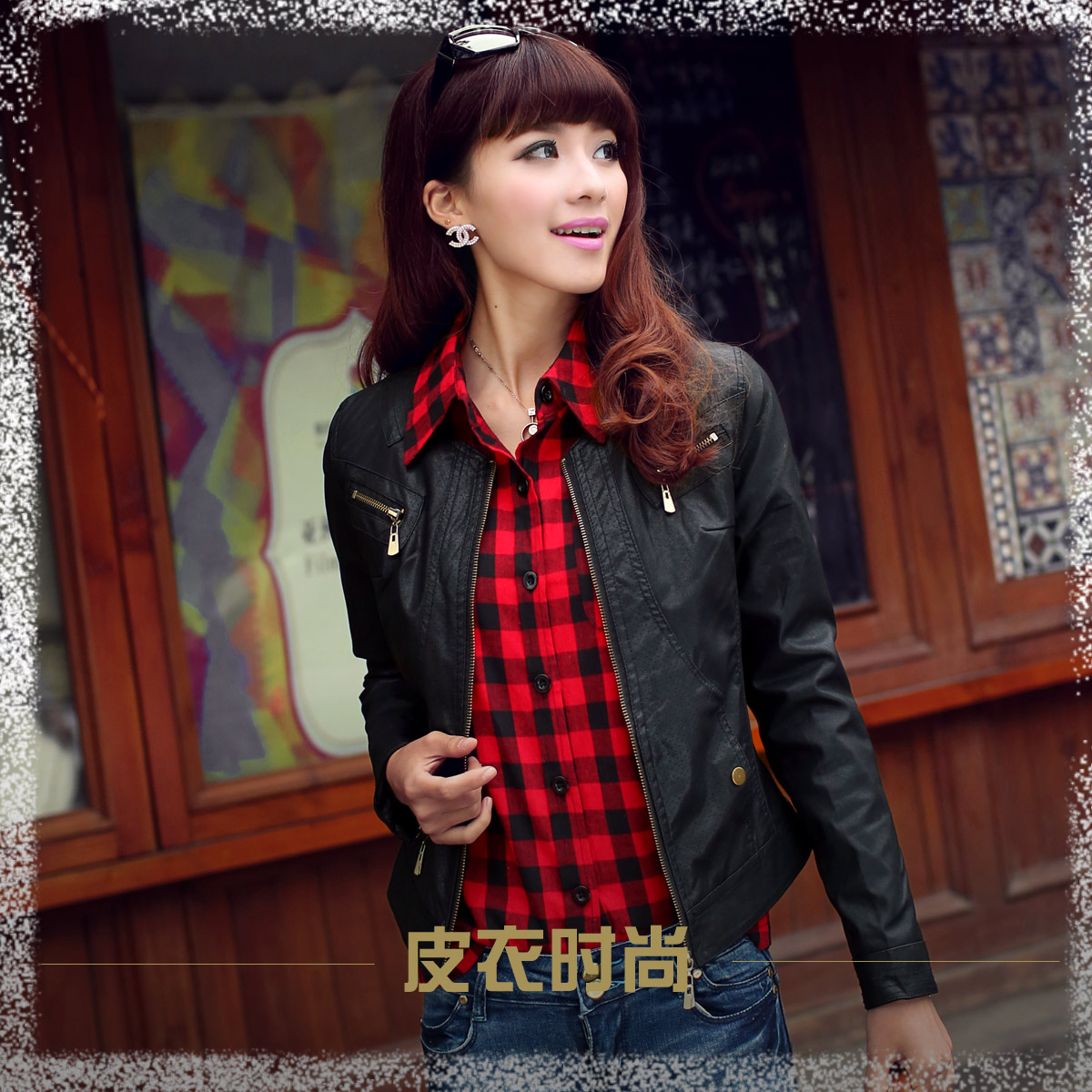 Leather clothing female slim short design 2013 handsome preppy style fashion motorcycle leather jacket PU o-neck coat