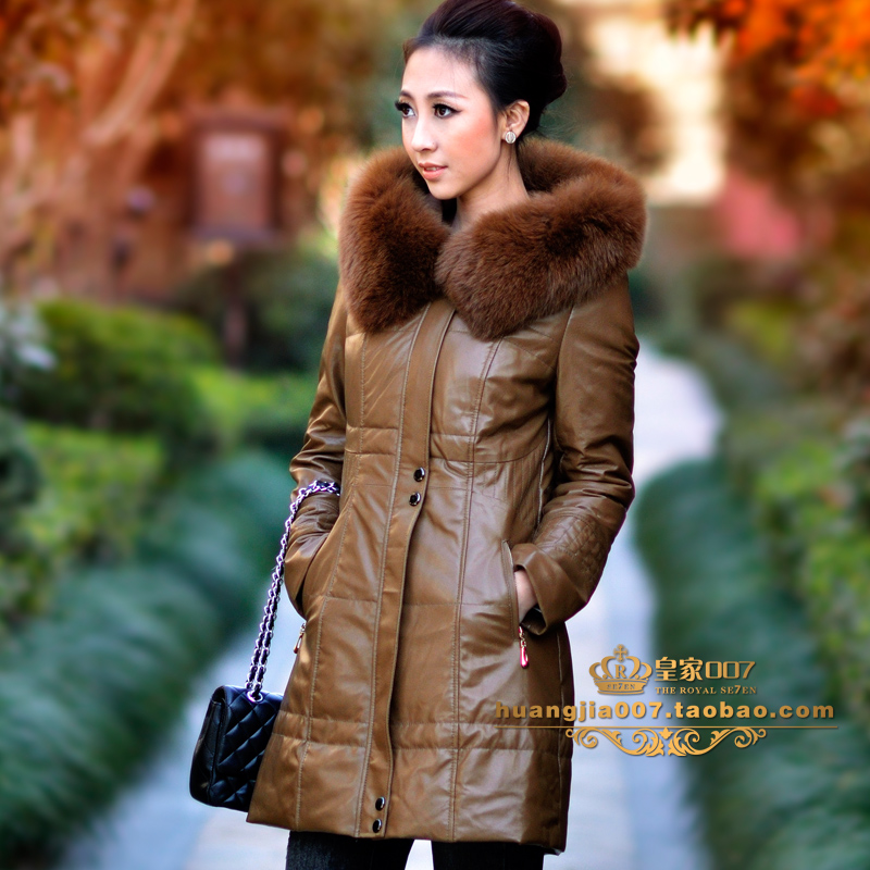 Leather clothing large fox fur genuine sheepskin leather down coat medium-long female slim down leather clothing