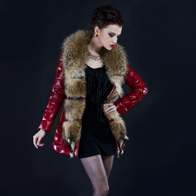 Leather clothing large raccoon fur sheepskin genuine leather down coat female medium-long slim down leather clothing