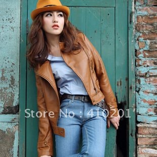 Leather clothing motorcycle rivet slim short design women's leather clothing leather jacket outerwear 3001