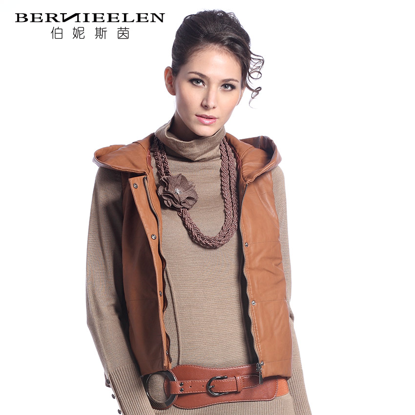 Leather clothing vest fashion women's elegant autumn and winter leather clothing vest outerwear
