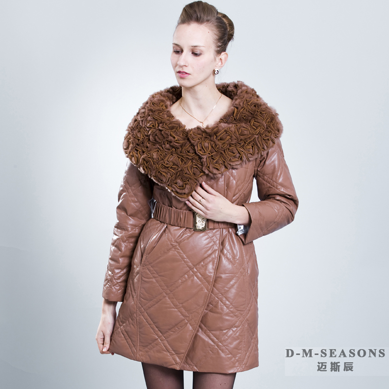 Leather clothing winter flower rex rabbit hair sheepskin genuine leather down coat women leather overcoat