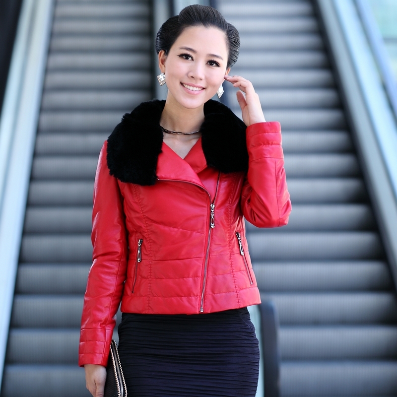 Leather clothing women's genuine leather sheepskin rex rabbit hair oblique zipper down leather clothing 2012