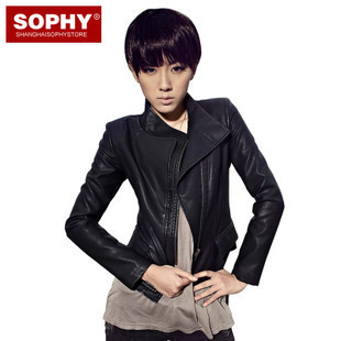 Leather coat women's small leather motorcycle clothing oblique zipper slim leather clothing outerwear