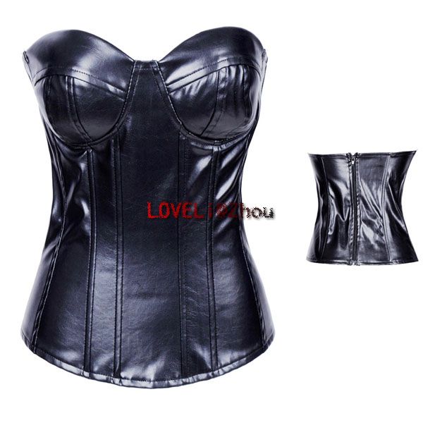 Leather costume costumes sexy corset black zipper style corset waist