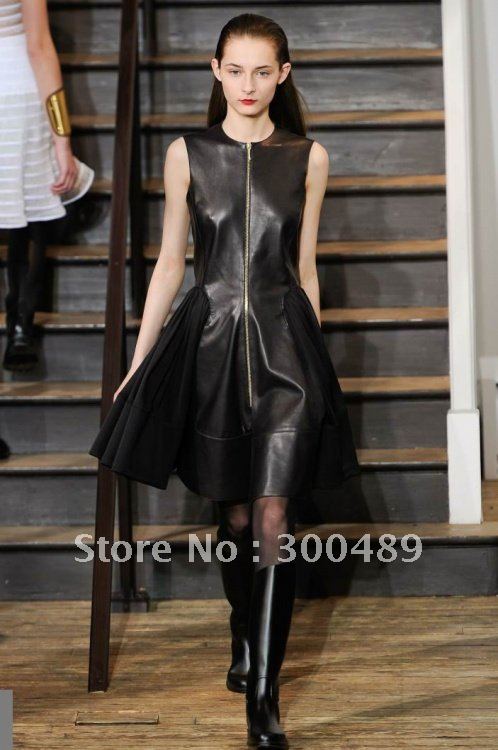 Leather dress top fashion couture vintage evening black dresses