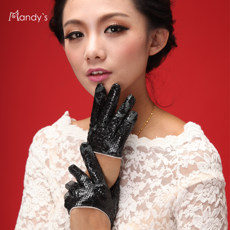 Leather gloves fashion women's ultra-short print women's genuine leather sheepskin gloves