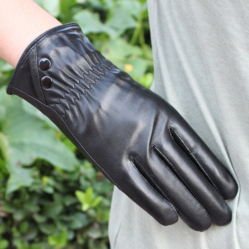 Leather gloves female genuine leather thermal sheepskin gloves genuine leather gloves female ride gloves