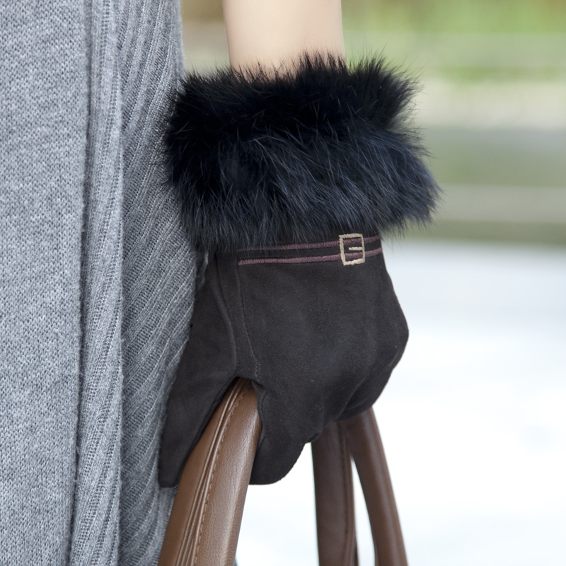 Leather gloves female sheepskin winter autumn and winter thermal genuine leather sheepskin gloves short w-34