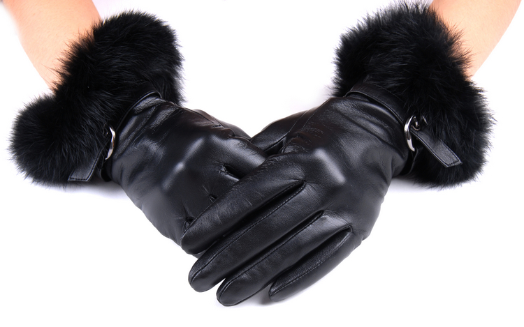 Leather gloves female thermal winter genuine leather gloves women's repair fashion rabbit fur gloves