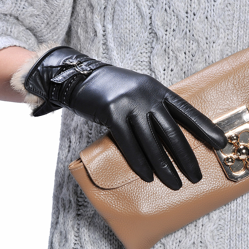 Leather gloves female thermal winter sheepskin genuine leather gloves rabbit fur w-103 women's