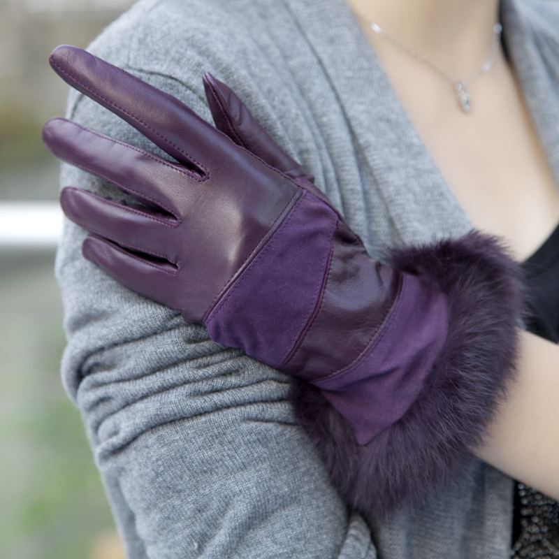 Leather gloves female thermal winter sheepskin genuine leather gloves rabbit fur w-69 women's