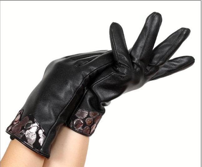Leather gloves for women,paillette design winter warm leather gloves hand slim shape gloves sheep leather 1010101