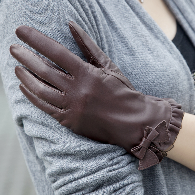 Leather gloves women fashion sheepskin genuine leather gloves female winter short gloves w-76