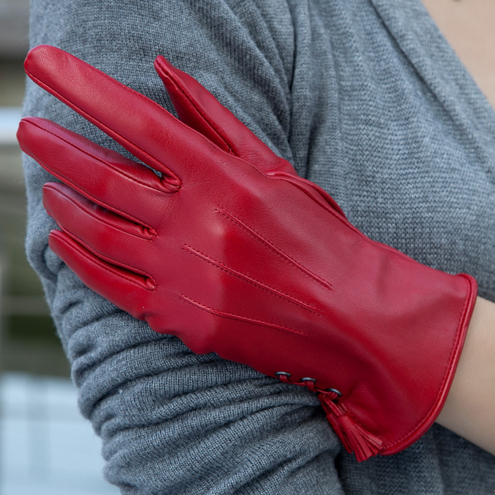 Leather gloves women fashion short design thin sheepskin genuine leather gloves w-38