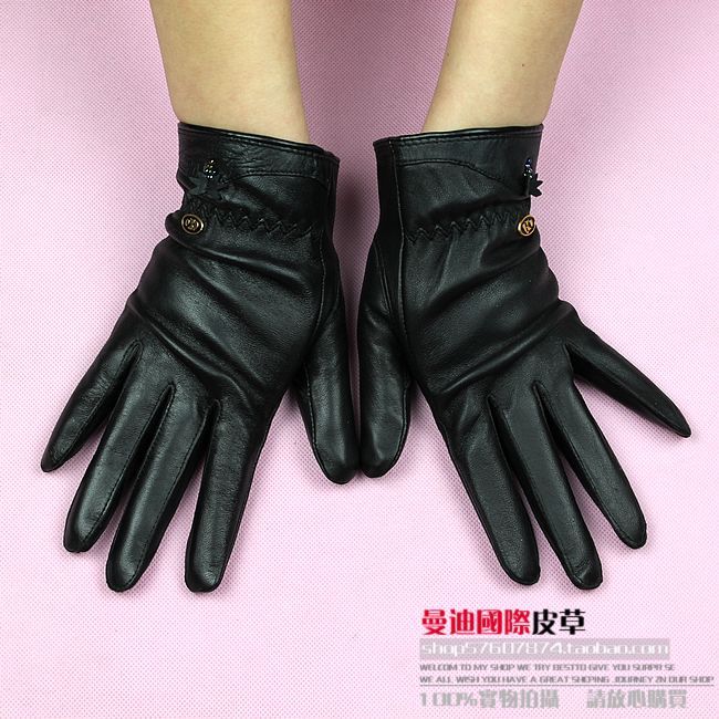 Leather gloves women's gentlewomen brief women's genuine leather sheepskin gloves winter thermal