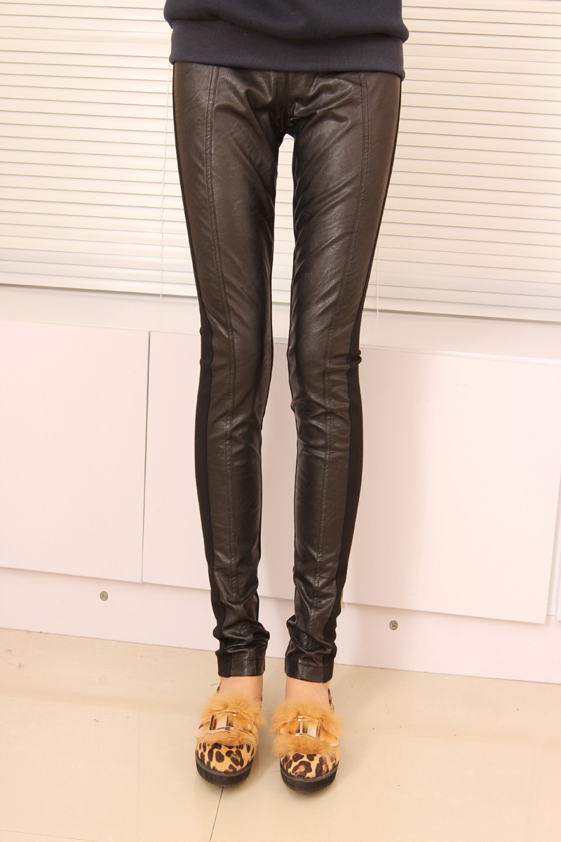 Leather pants female long trousers fashion pencil pants slim 2012 PU tight thickening plus size patchwork leather pants