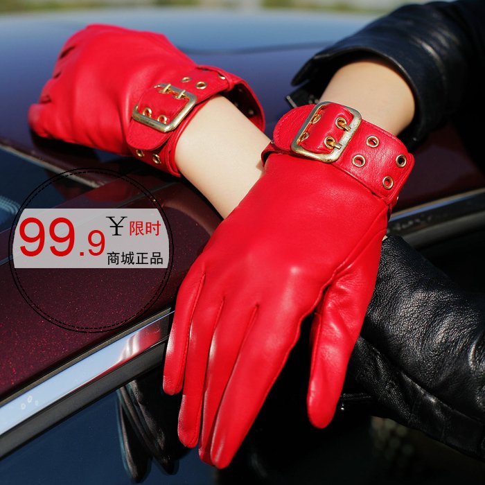 leather sheepskin genuine leather gloves women's handsome genuine leather gloves spring and autumn thin