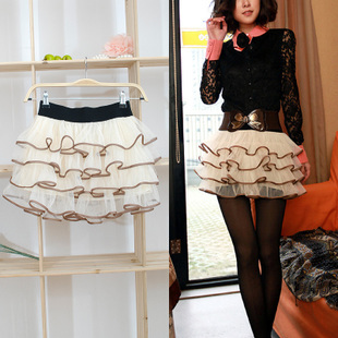 Leather short skirt hemming gauze puff skirt princess dress layered dress bust skirt high waist skirt