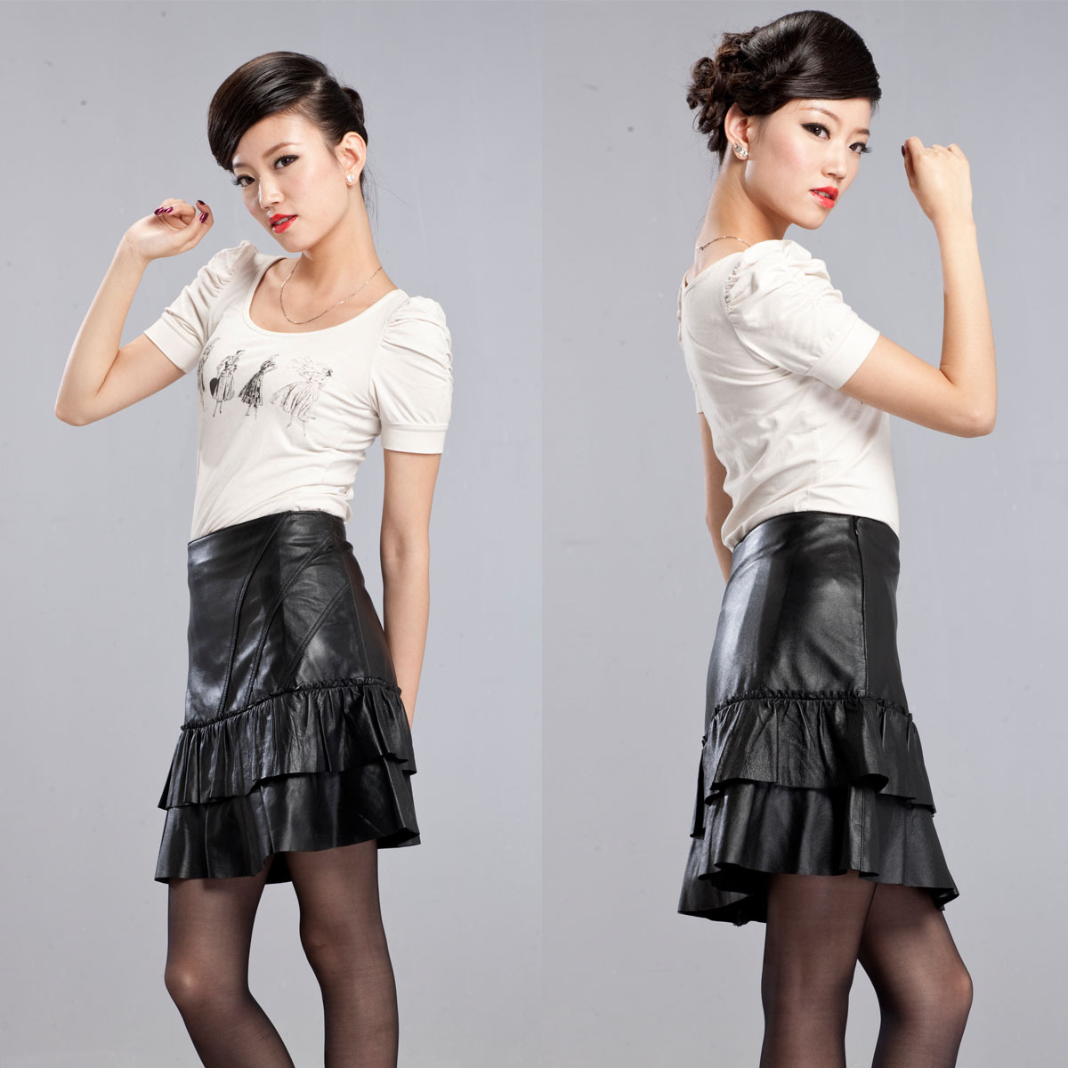 Leather skirt genuine leather skirt bust skirt slim hip a