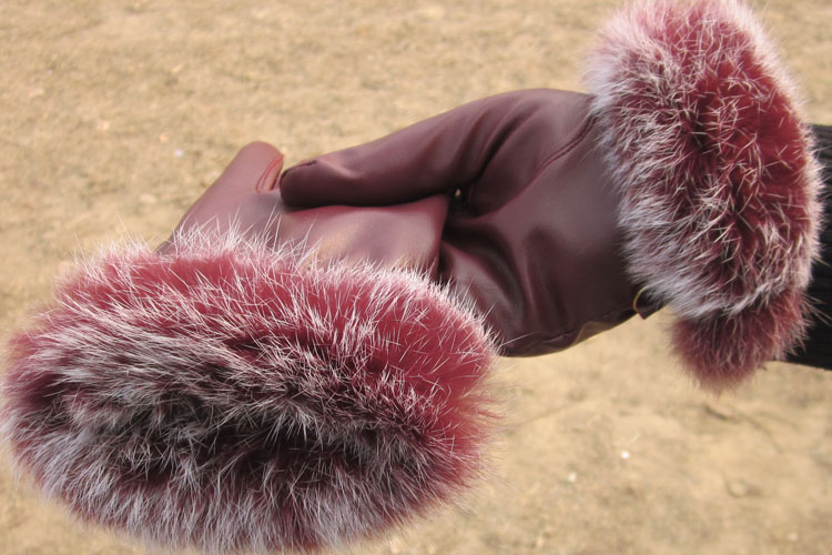 Leather spring rex rabbit hair large wool accessories women's spring and autumn thermal gloves