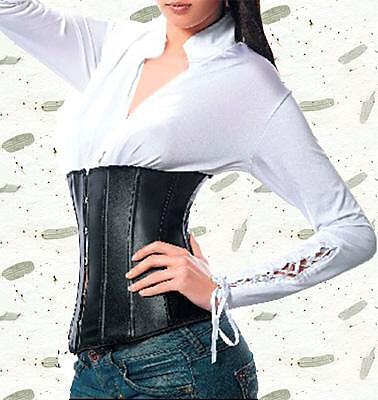 Leather underbust corset , leather belt clip leather cummerbund steel buttons ribbon 9423