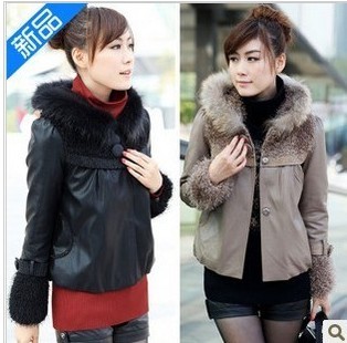 Leather wadded jacket leather short plus cotton elegant design with a hood small leather clothing small cotton-padded jacket