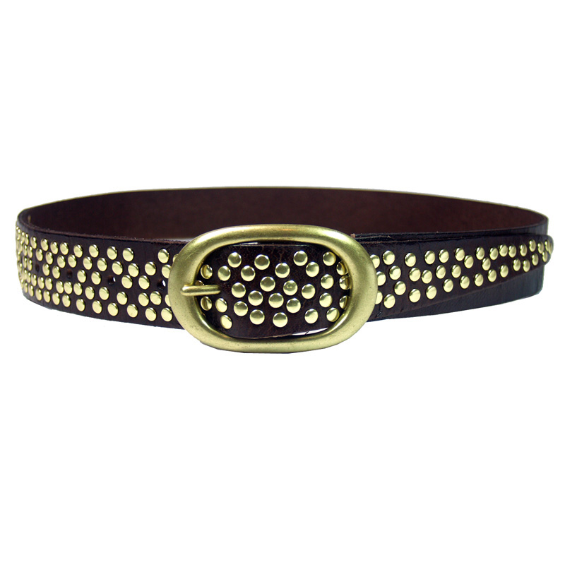 Leather women's strap fashion vintage buckle rivet personalized genuine leather waist of trousers belt brown