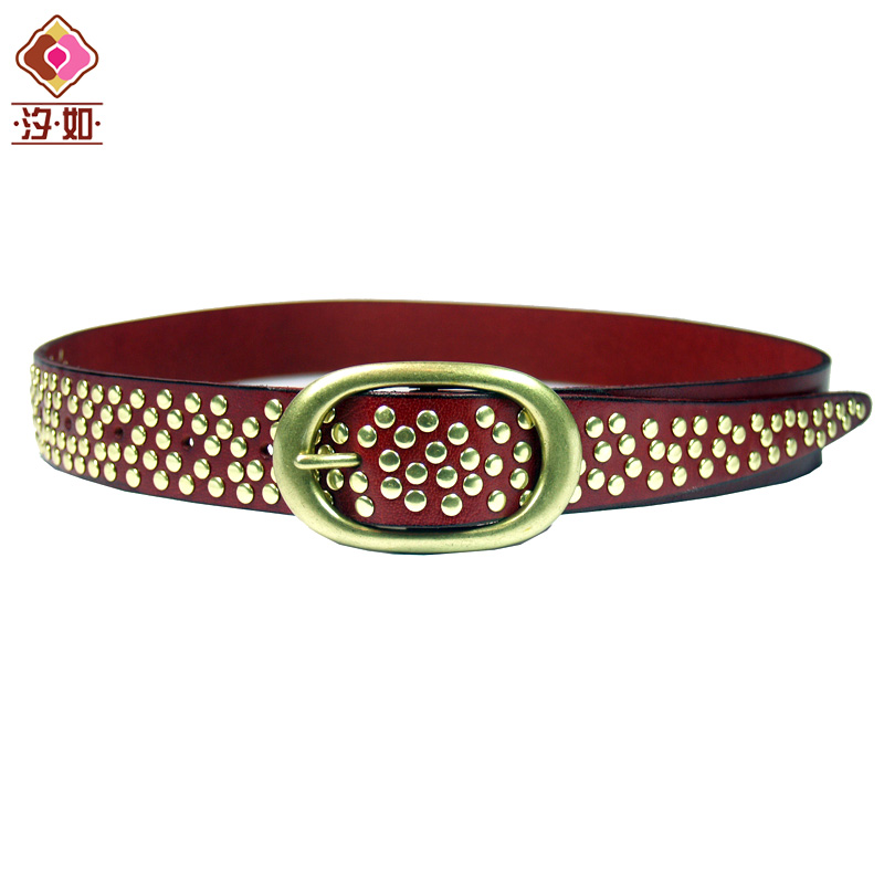 Leather women's strap fashion vintage buckle rivet personalized genuine leather waist of trousers belt red