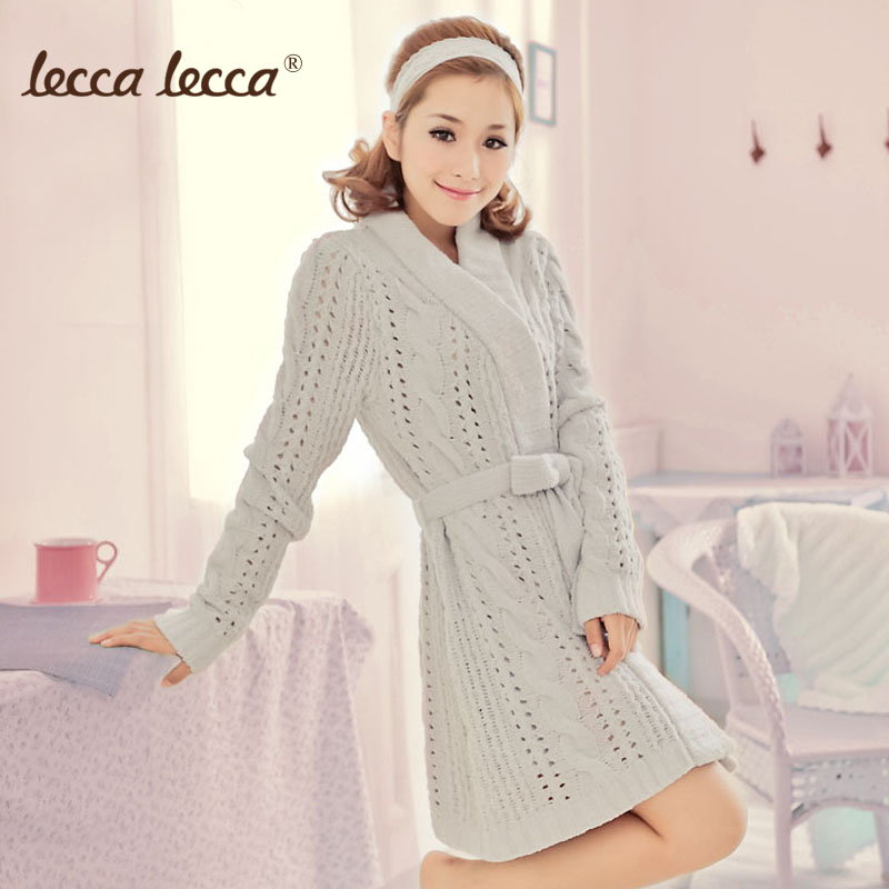 Leccalecca autumn and winter bathrobe female long-sleeve lounge robe sweet lovely sleepwear