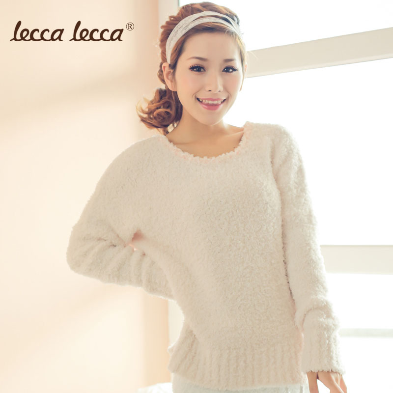 Leccalecca2012 autumn solid color pullover lounge sleepwear short design slim top