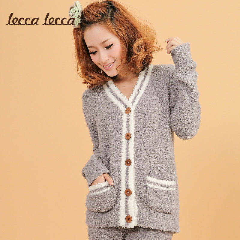 Leccalecca2012 casual lounge autumn and winter women's button long-sleeve top thickening