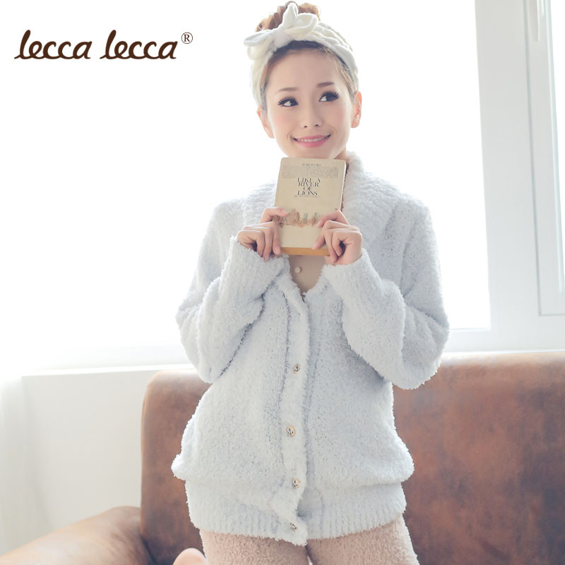 Leccalecca2012 winter solid color turn-down collar button lounge sleepwear cardigan top