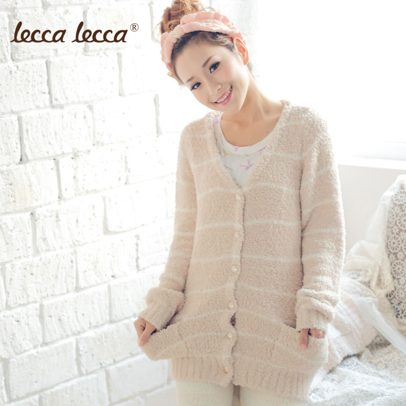 Leccalecca2012 winter V-neck stripe button lounge sleepwear cardigan top