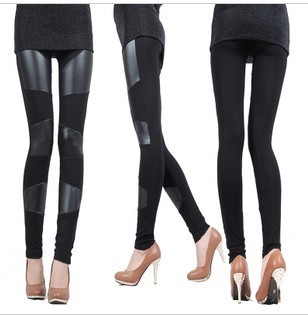 Legging autumn female matt patchwork faux leather boot cut jeans elastic skinny pants casual ankle length trousers