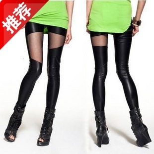 Legging female gauze faux leather irregular elastic tight leather trousers thin summer pants