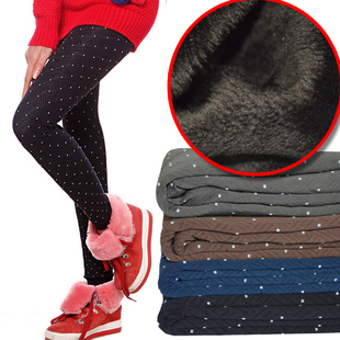 Legging female plaid dot warm pants autumn and winter plus velvet thickening legging boot cut jeans