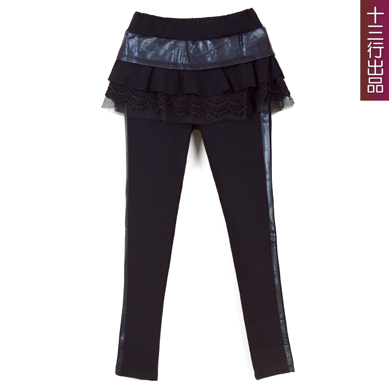 Legging skirt female culottes skorts legging faux two piece pleated lace leather skorts short