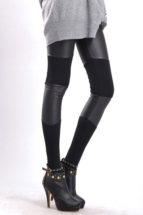 Leggings imitation leather stitching net yarn Free Shipping 3026