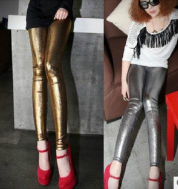 Leggings leather/Sexy Tights Pants / Gold pants women 2012 new!Promotion!