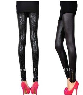 Leggings tight-fitting autumn and winter in Europe and America leopard faux leather leggings women patent leather pants
