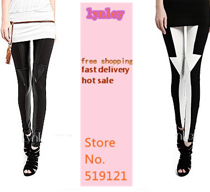Leggings triangular patch cotton leather stitching significantly Lady Sexy Black & White Zebra Vertical Stripes Tights Leggings