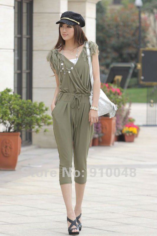 leisure romper / cotton jumpsuit / black , green  leggings /  wholesale & retail / free shipping