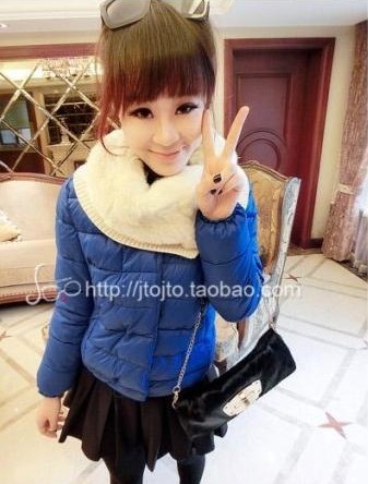Lemon pocket winter fur collar knitted muffler scarf candy color short design wadded jacket 4